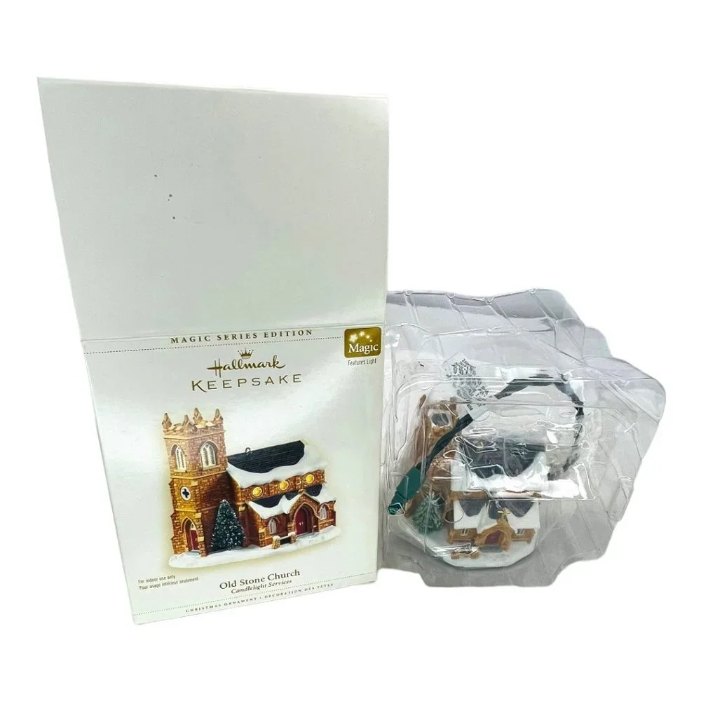 Hallmark Keepsake Candlelight Services Old Stone Church Light Feature Ornament